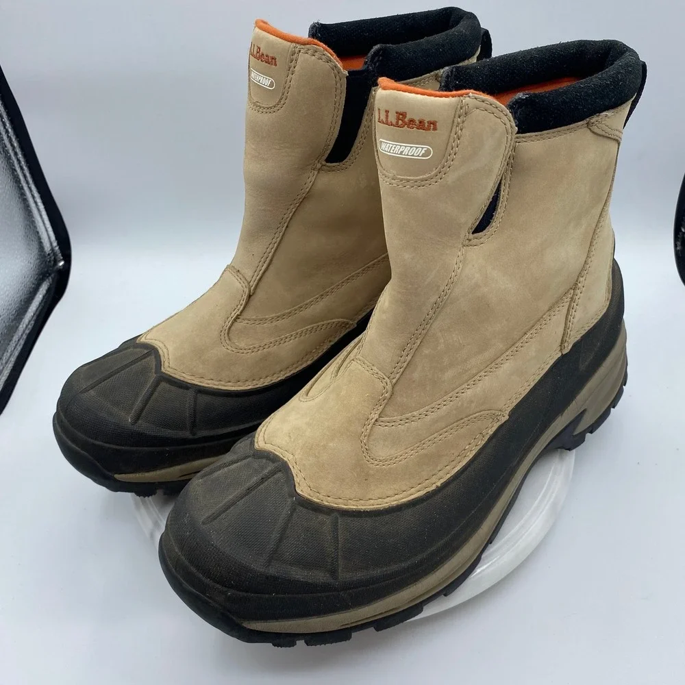 L.L. Bean Mens 12 Storm Chaser Boots Tan Waterproof Thinsulate Insulated Pull On